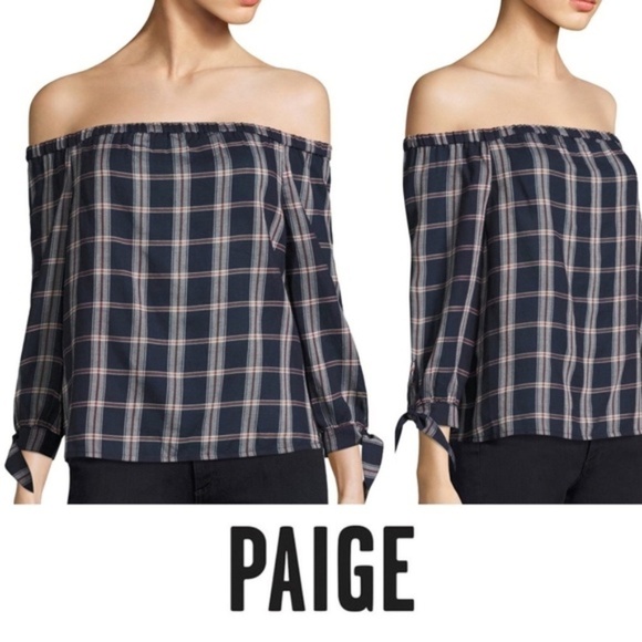 Paige S Antonia Plaid Off The Shoulder Top Blouse - Picture 1 of 8